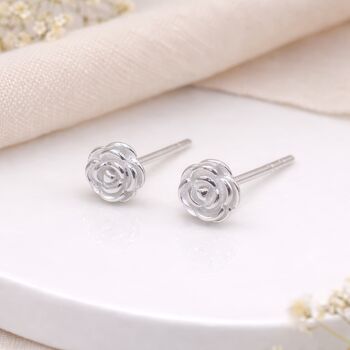 Sterling Silver Rose Stud Earrings – 6mm, 3 of 11
