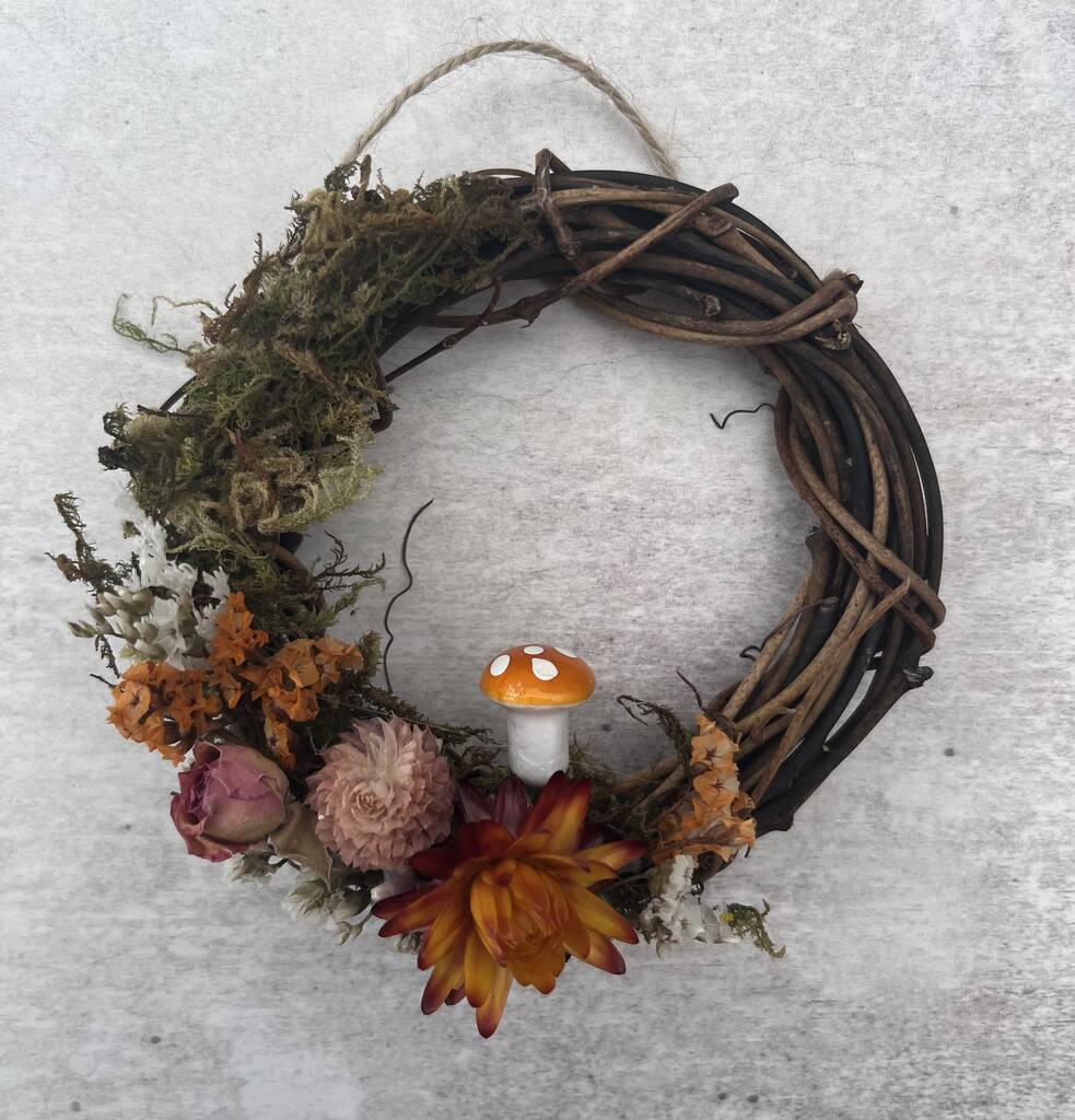 Mini Dried Flower Toadstool Cottagecore Wreath, 1 of 6