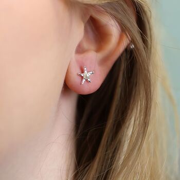 Sterling Silver And Pearl Starfish Stud Earrings, 5 of 10