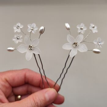 Pearl Flower Bridal Hair Pins Set Of Two, 5 of 12