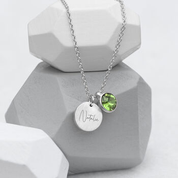 Personalised Silver Birthstone Crystal + Disc Necklace, 8 of 12