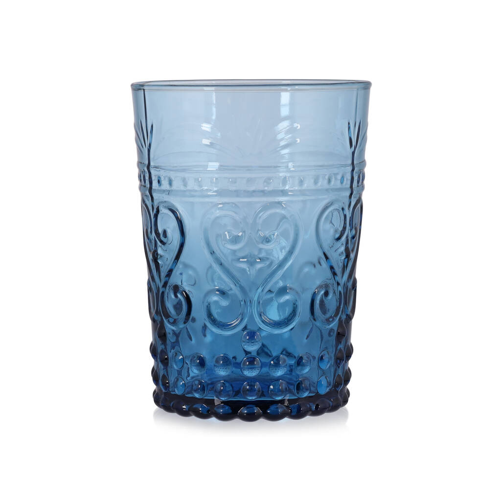 Blue Glass Vintage Tumbler Set Of Six By Duchess & Butler
