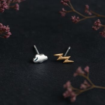 Sterling Silver Mismatched Lightning And Cloud Stud Earrings, 4 of 8