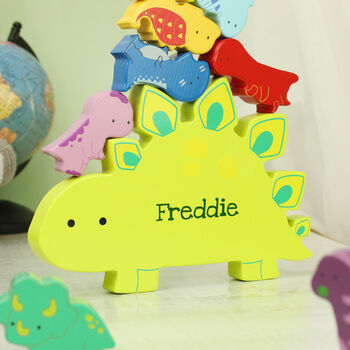 Personalised Name Wooden Stacking Dinosaur Toy, 4 of 7