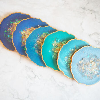 Iridescent Resin Coasters In Blue, 7 of 7