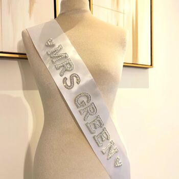 Mrs And Surname Personalised Pearl Hen Party Sash, 2 of 2