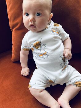 Highland Cow Short Baby Romper, 4 of 6
