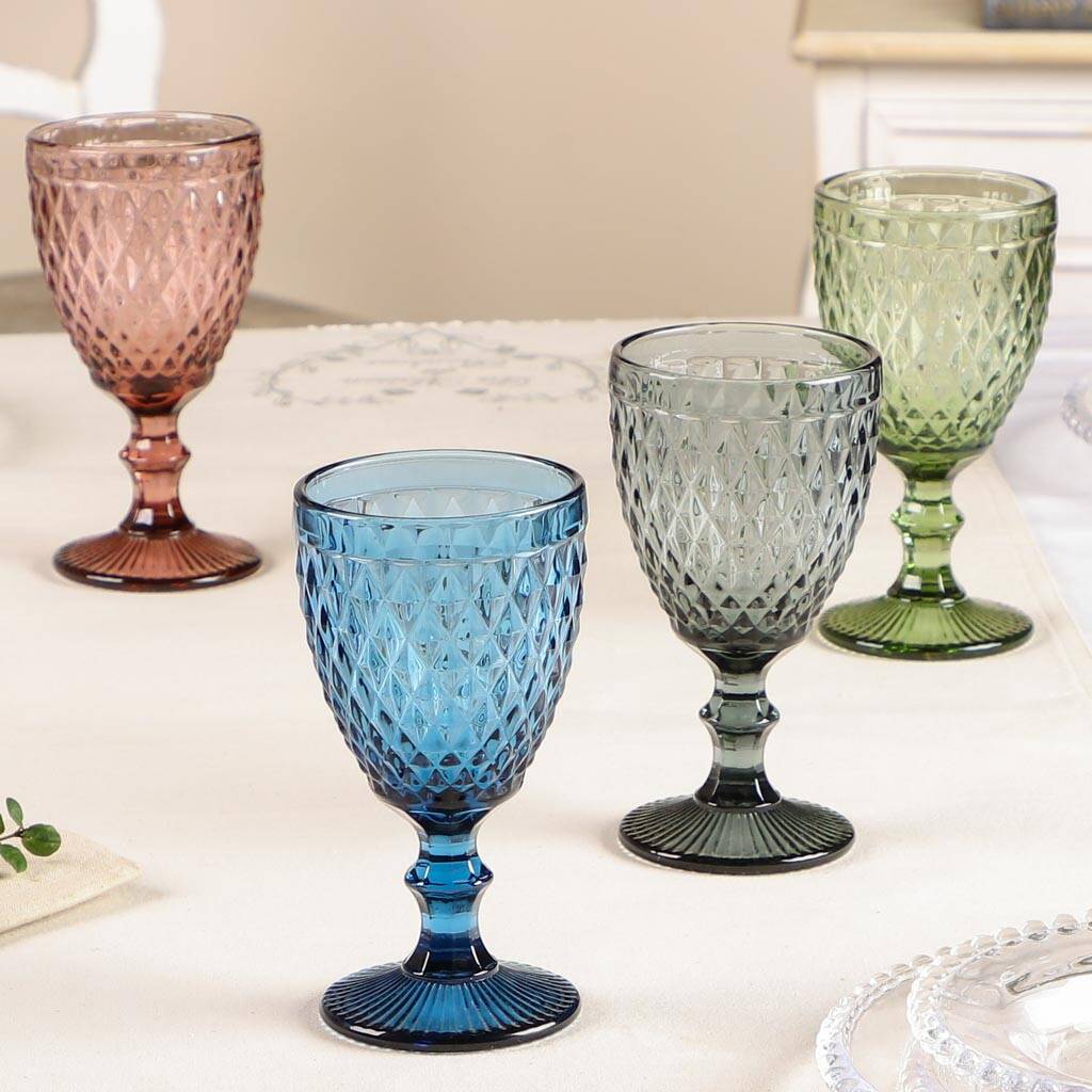 Four Luxury Embossed Wine Glasses By Dibor