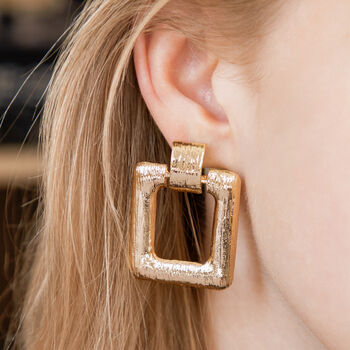 Chunky Gold Colour Square Door Knocker Earrings, 2 of 3