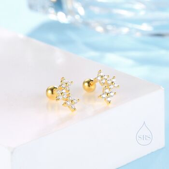 Sterling Silver Tiny Hydrangea Bouquet Cz Screw Back Earrings, 7 of 12