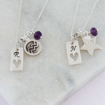 Personalised Zodiac And Silver Tag Charm Necklace, 8 of 12