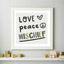 Personalised Love And Peace Nursery Print, thumbnail 1 of 3