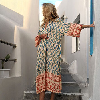 Blue Mosaic Kimono Dressing Gown ~ Luxury Silk Robe, 2 of 6