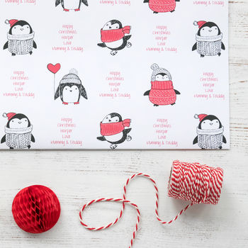 Personalised Cute Penguin Christmas Wrapping Paper, 3 of 3