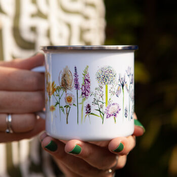 Inky Wildflower Enamel Camping Mug With Personalisation, 7 of 12