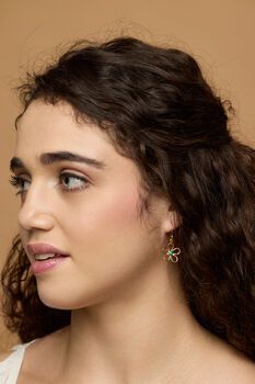 Gold Flower Drop Earrings With American Turquoise, 2 of 5