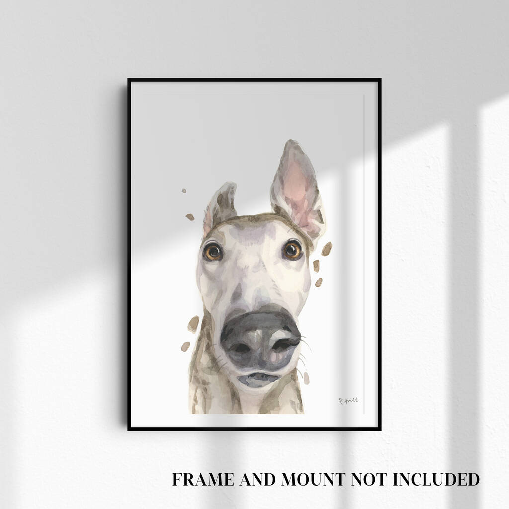 Grey Hound A4 Art Print By Handpainted Dog Art Prints