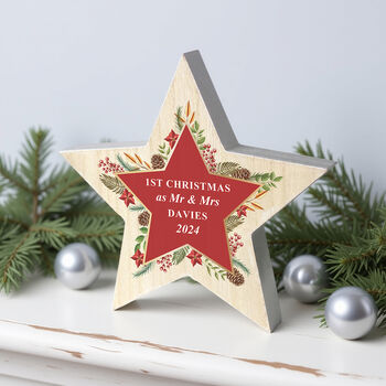 Personalised Christmas Wreath Wooden Star Ornament, 4 of 5