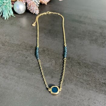 Gold Plated Blue Topaz Pendant Bead Necklace, 4 of 5