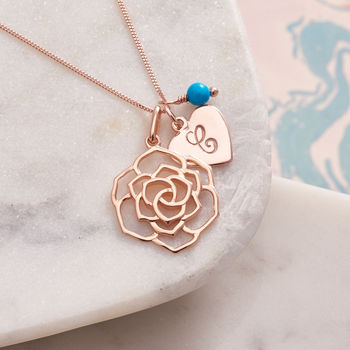 Rose Necklace In Rose Gold Vermeil With Monogram Charm, 2 of 5