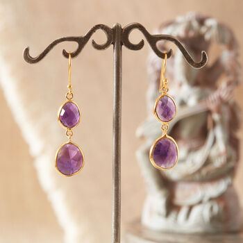 Purple Amethyst Double Gemstone Dangle Earrings, 7 of 12