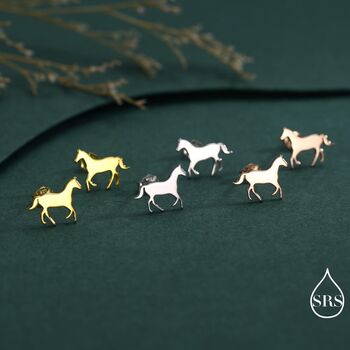 Sterling Silver Little Galloping Horse Stud Earrings, 7 of 12
