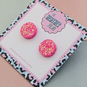 Circle Glitter Resin Stud Earrings Pink, Rainbow, Teal, Pink And Black, Neon Green, 11 of 12