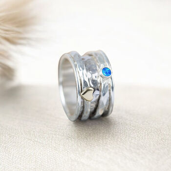 Personalised Sterling Silver Blue Opal Heart Spinner Ring, 3 of 8