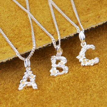 Personalised Silver Flower Charm Initial Necklace, 3 of 11
