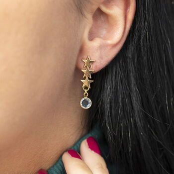 Triple Star Birthstone Earrings, 4 of 8