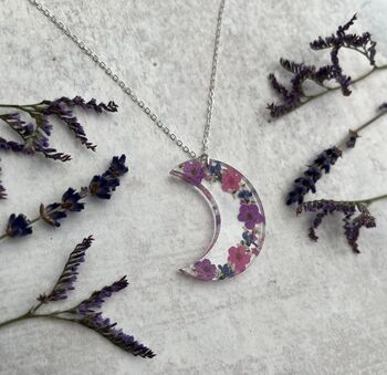 Crescent Moon Filled Flower Necklace, 5 of 5