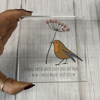 Personalised Memorial Robins Appear Acrylic Block Sign, 2 of 6