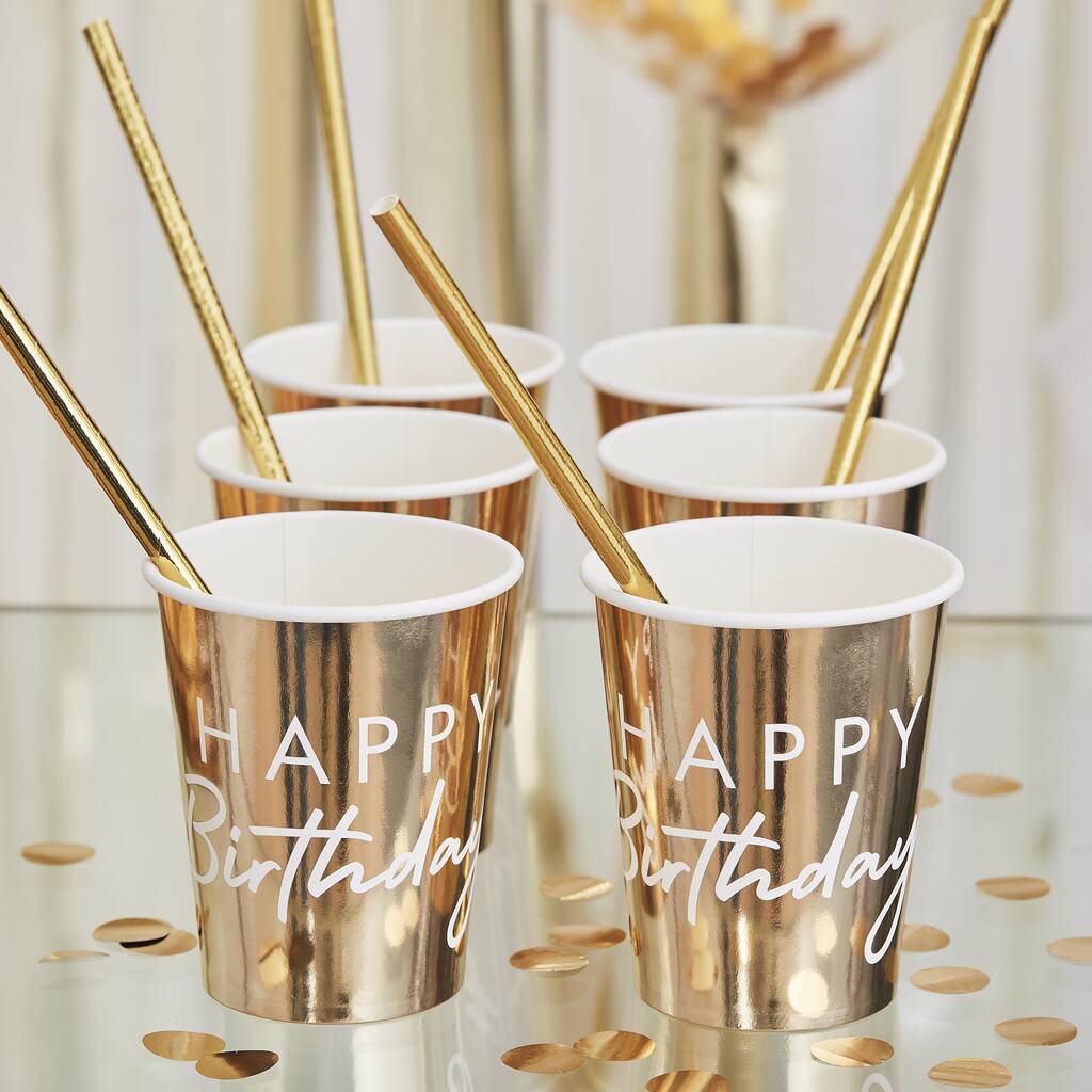 Gold Happy Birthday Party Cups, 1 of 2