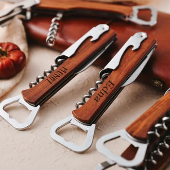 Personalised Wood Wine Opener – Engraved Corkscrew Gift, 4 of 5
