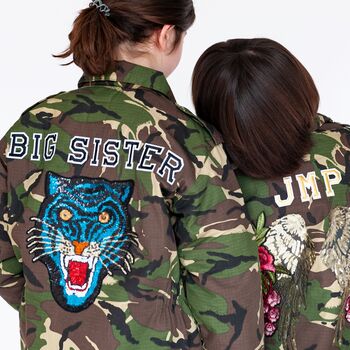 Blue Sequin Tiger Personalised Kids Camo Jacket, 2 of 8