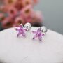 Sterling Silver Pink Cz Flower Barbell Earrings, thumbnail 1 of 12