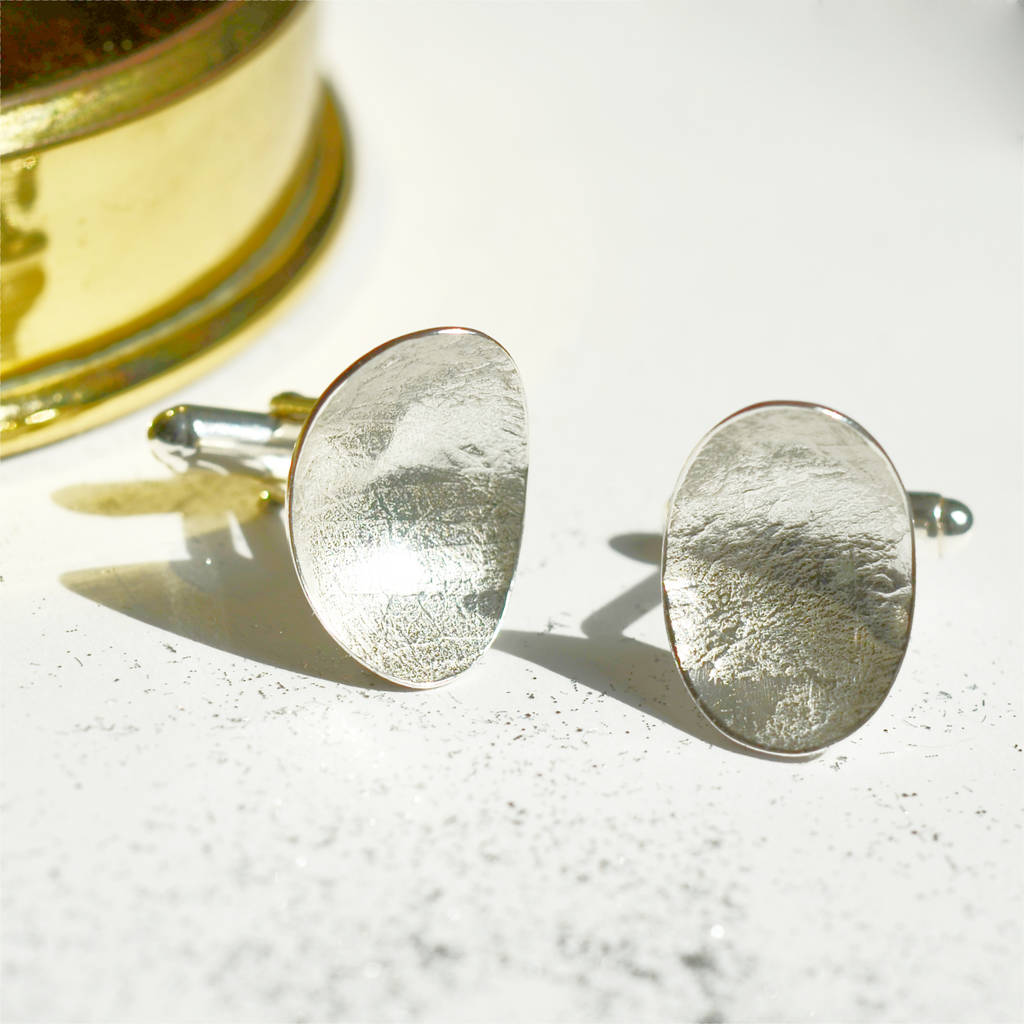 Textured And Domed Oval Silver Cufflinks, 1 of 9