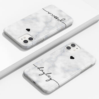 Personalised Silver Marble Heart Phone Case, 4 of 6