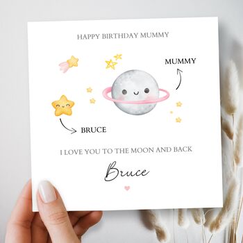 Mummy Birthday Card, Mum Moon And Stars Birthday Card From Daughter Or Son, 2 of 4