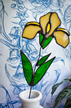 Yellow Iris Flower Stem Faux Glass Flowers, 3 of 9