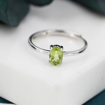 Sterling Silver Natural One Carat Peridot Oval Ring, 3 of 12