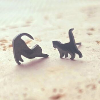 Black Cat Studs In Stainless Steel, 2 of 4