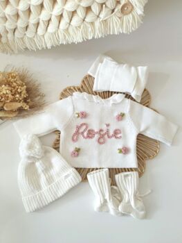 Personalised White Frill Name Cardigan,Baby Gift, 2 of 7