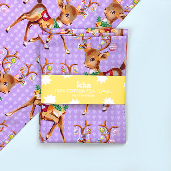 Christmas Reindeer Lilac Tea Towel, 2 of 5
