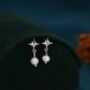 Tiny Starburst And Dangle Pearl Stud Earrings, thumbnail 4 of 11