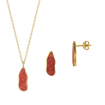 Molten Coral Amber Sterling Silver Earring Necklace Set, 5 of 8