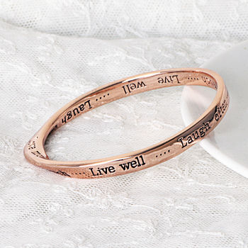 Live, Laugh, Love Message Bangle Rose Gold Plated, 2 of 5
