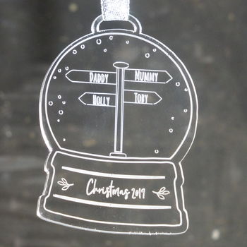 Personalised Family Christmas Sign Post Snow Globe, 2 of 2