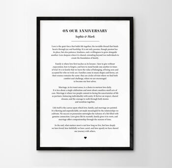 Personalised Black Text Vows Handmade Print, 6 of 7