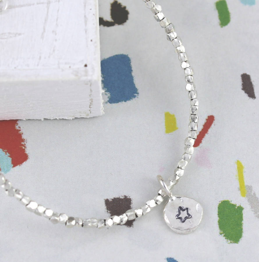 sterling silver personalised stamped nuggets bracelet by lucy kemp silver jewellery